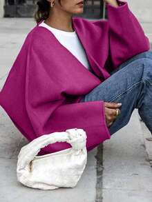 Ladies Woolen V-Neck Cardigan, Kimono-Style Autumn/Winter Outerwear, British Fashion - Hot Pink - View 6