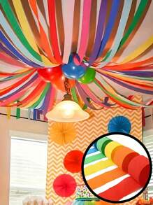 6pcs Colorful Crepe Streamers, Full Of Life, For Rainbow Party, Holiday Decorations, Birthday, Wedding, Christmas, Halloween, Thanksgiving, Easter And New Year