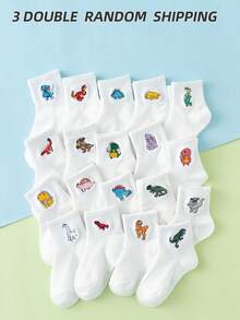 1/2/3/5 双儿童卡通恐龙刺绣休闲中筒袜，多种颜色可选，适合四季，欧洲尺码，透气耐用的优质材料 - 白色 - 查看 5