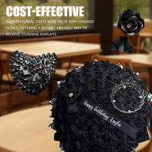 300 片预制缎带玫瑰花瓣半成品，适用于永生玫瑰 DIY 永久花束，永生花艺，玫瑰花瓣缎带花瓣，适用于结婚周年纪念日生日母亲节 - 黑色 - 查看 3