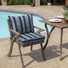 Outdoor Dining Chair Cushion, 21x21, Water Repellent, Fade Resistant 21x21, Ruby Red Leala - Sapphire Aurora Blue Stripe - View 2