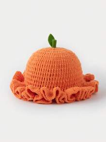 1pc Women's Handmade Crochet Strawberry Knit Bucket Hat, Warm & Stylish For Autumn/Winter, Suitable For Daily Wear