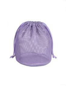 1pc Drawstring Mesh Makeup Bag, Convenient Breathable Travel Toiletry Pouch, Draining Wash Bag