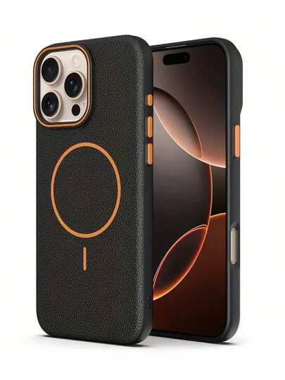 1pc Compatible With IPhone 17/17 Air/17 Pro/17 Pro Max/16 Pro/16 Pro Max/16 Plus/16/15 Pro Max/15 Plus/14 Pro Max/14/13 Pro Max/13/12 Pro Max/12/11 Pro/XS Max/XR/X, Solid Color Glossy Leather Texture Full Body Phone Case With Magnetic Attachment, Compatible With Wireless Charging, Scratch-Resistant, Shock-Proof, And Full Coverage Design