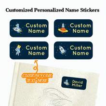Customized Name Stickers - Durable PVC, Glossy Finish - Ideal For Water Bottles, Gifts, And Document Organization - Back-To-School Essentials, Personalized Desk & Office Supplies, Customizable Name Tags | Space Theme Design | Glossy Finish Stickers, Name Tags For Water Bottles