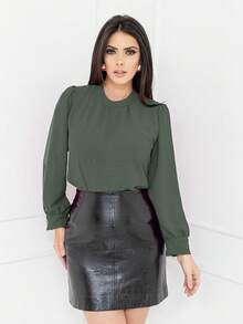 blusa feminina manga long gola alta tecido duna novo