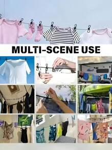 Portable Elastic Retractable Clothesline With 12 Clips - Elastic PVC Coated, Length 70.87 Inch, Suitable For Outdoor Travel And Home Use, Suitable For Backyard, Resort Hotel, Balcony Clothes Drying, Travel Clothesline For Socks And Small Items | Durable Clips, Clothesline Wear Resistant