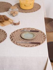1/4/6/12 件波西米亚风亚麻编织圆形餐垫，适用于厨房、餐桌装饰，适合节日派对、生日、乡村户外用餐，四季皆宜