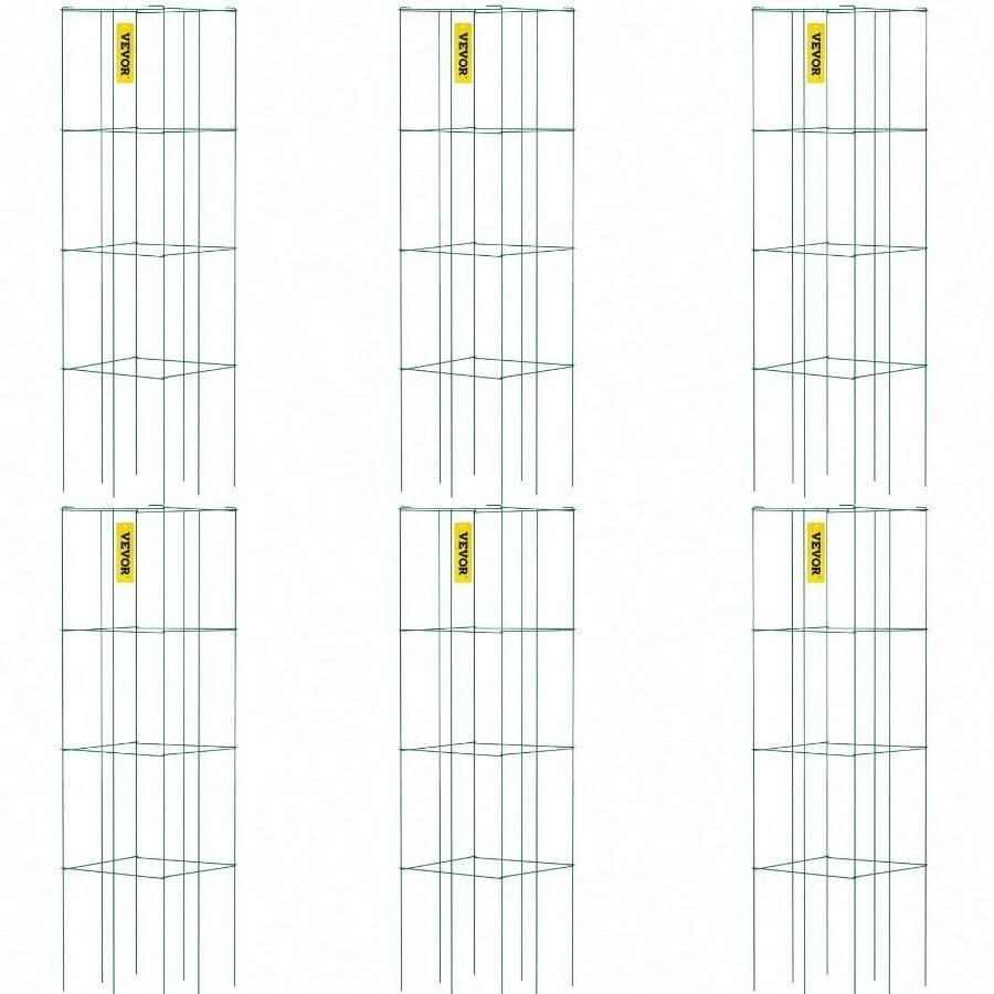 6 Pack Square Folding Tomato Cages 39" Plant Support Stake Tower PVCcoated Steel Tomato Cage Towers For Tomato Plants Eggplants Cucumber Climbing Plants And More - 11.8"x5pack - View 1