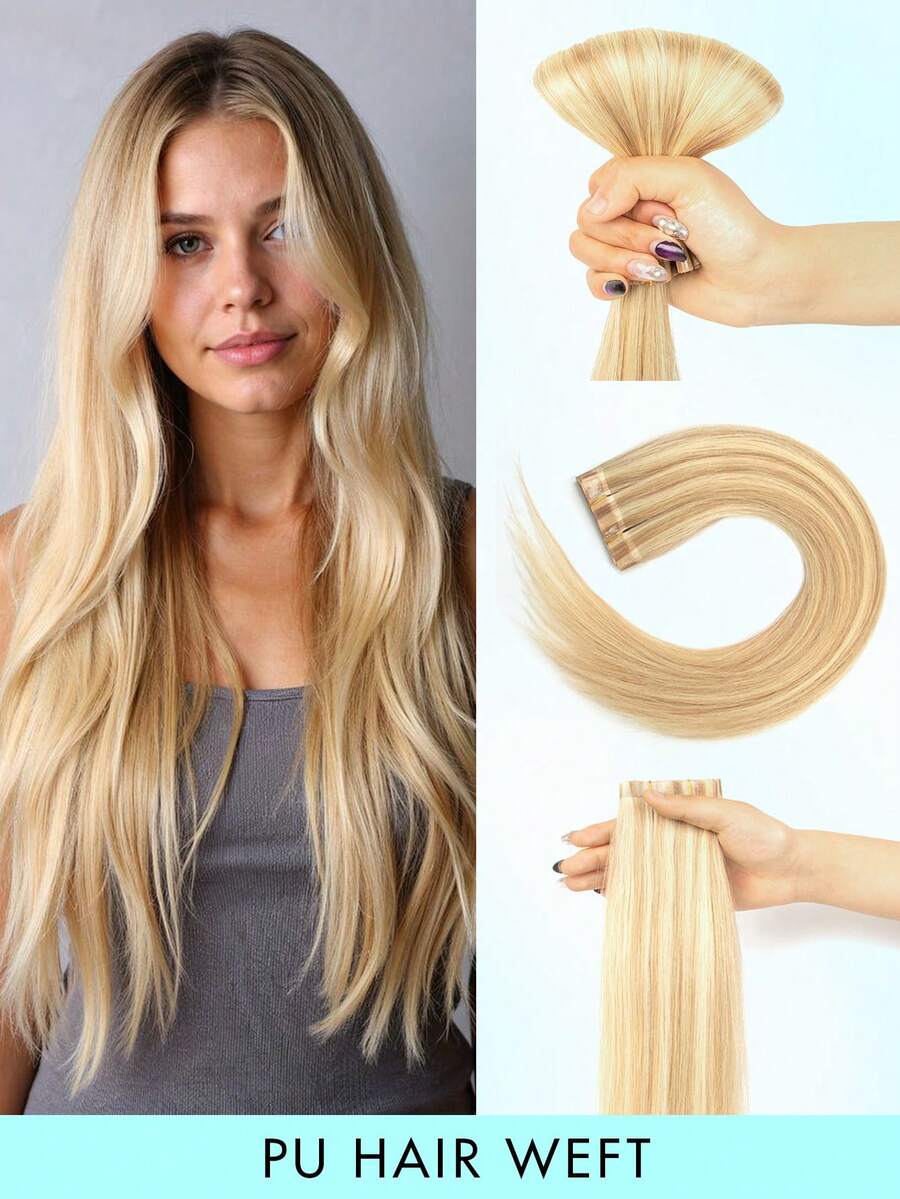 PU 发纬接发胶带接发真人发雷米接发直发无缝隐形长胶带 PU 纬线真人发束自然接发女士 - S18/613 - 查看 1