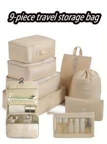 Juego de 9 en 1 Organizador de almacenamiento de viaje, cubos de embalaje plegables para el equipaje que incluyen bolsa de aseo, bolsa de maquillaje, bolsa de ropa interior, bolsa de zapatos, organizador de lencería y calcetines, bolsas de almacenamiento plegables para la ropa, adecuado para maletas