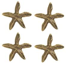 4pcs/Set Vintage Gold Seashell, Starfish, Seahorse & Lobster Sea Life Series Napkin Rings, Table Decor