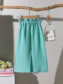 BASUSARRI 2pcs/Set Girls Ruffled Vest Top With 3D Jacquard Mesh Pants, Elegant Chinese Style Outfit For Summer - Green - View 7