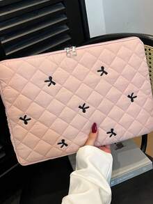 Minimalist Luxury Solid Color Bowknot Laptop/Tablet Sleeve Carrying Case Organizer, Multiple Sizes - Pink - View 6
