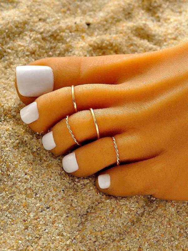 4 pezzi Set di anelli per le dita in metallo minimalista, adatto per spiaggia, festa, vacanza estiva
