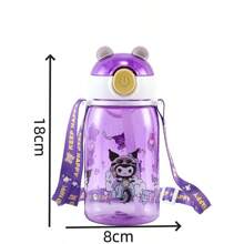 Sanrio 1pc Sanrio Kuromi Themed Kids Water Bottle, Cute & Portable Summer Cup For School, Cartoon Design With Straw