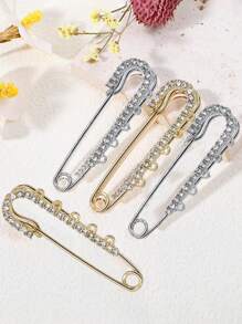 1/2/4pcs Rhinestone Brooch For Women Girls Gold Silver Color Safty Pin Brooch Lapel Pin Badge Sweater Dress Clothing Decor Hat Accessories