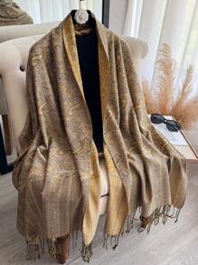 1pc Women's Multicolor Retro Jacquard Paisley Bohemian Style Long Tassel Windproof Shawl Scarf, Suitable For Daily Outings, Traveling, And Photo Shoots Boho