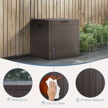 31-Gallon Weatherproof Deck Box – Lockable Outdoor Storage For Patio, Garden, Or Indoor Use – Dual Function As Extra Seat Or Table – Light Brown / Light Black - 棕色 - 查看 6