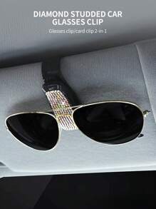 Sonnenbrillenklammer für Autos mit Strass besetzt, multifunktionales Auto Zubehör Brillenhalter für Sonnenblende mit Diamanten