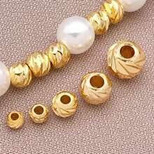 20/50 件真 18K 镀金隔珠波纹圆形散珠持久镀金隔珠 2.5/3/4/5/6 毫米微型黄铜圆球散珠适用于 DIY 珠宝制作