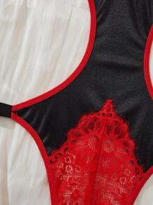 Lencería de talle alto para mujer con detalles de encaje con costuras, diseño atractivo con lazos, ropa de dormir de dormitorio, lencería íntima para el Día de San Valentín, atuendo lujoso adecuado para citas