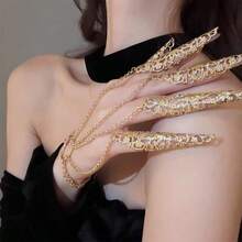 1pc Vintage Hollow Finger Chain, Gold Tassel Knuckle Hand Chain, Gothic Style Finger Chain, Luxury Creative Gothic Hand Decor, Niche Versatile Hand Accessory, Personalized Fashion, Exotic Style, Suitable For Performance Hand Decor And Daily Photo Shoot,Party Costume - Multicolor - View 6
