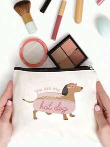 腊肠犬印花化妆包，休闲大容量收纳包，日常洗漱化妆包，多功能收纳包，轻便旅行手提包，好礼物，送给朋友的旅行纪念品，必备旅行收纳包，适合通勤、返校、旅行、野餐、露营、户外和探险化妆包化妆收纳包化妆收纳包化妆包化妆包 - 米色 - 查看 4