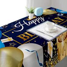 1 Pc Rectangle Tablecloth, New European & American Style Birthday Party Theme Green Football, Blue & Gold Balloon Flag Decor Tablecloth, Washable & Reusable, Suitable For Daily Dining Room, Living Room, Theme Party Events