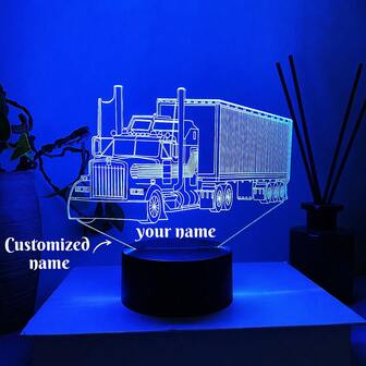 1pc Customizable 3D Night Light Truck Tractor Shape Lamp, Creative Gift For Car Lovers, Personalized Memorabilia With Touch Sensitive 7-Color Changing