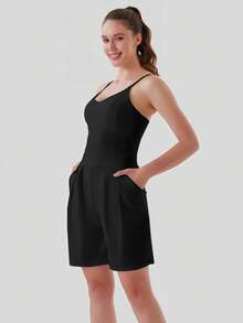 Pobodo Women's Casual Loose Coverall Jumpsuit One-Piece Sleeveless Wide-Leg Long Pants Jumpsuit With Pockets - Black - View 3