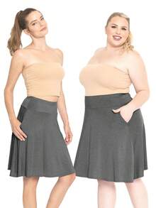 STRETCH IS COMFORT Women's And Plus Knee Length A-Line Skirt With Pockets Small - 3X - 炭灰色 - 查看 3