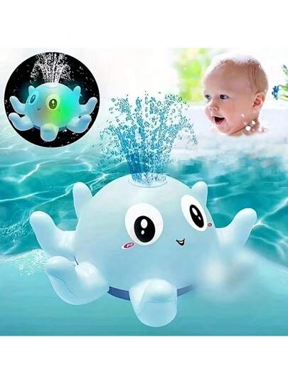 Niedlicher Oktopus Kinder Pool Badewannen Spielzeug, Badezimmer Automatisch Induzierter Wasserspray Kleiner Oktopus Elektrisch Oktopus mit Licht und Musik, Wasserspiel Baby Badezimmer Spielzeug, Geschenk