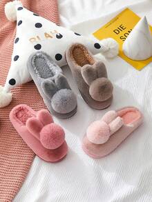 Cute Rabbit Plush Slippers, Comfortable And Warm, Suitable For Home Bedroom - 酒紅色 - 查看 8