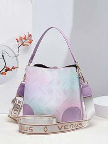 3pcs Women Bag Set, Including Ombre Bucket Bag, Letter Print Crossbody Bag, Fashion Decor Handbag And Women Wallet - Multicolor - View 4