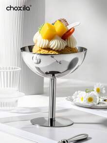 choxila 1/2/4/6pcs Stainless Steel Ice Cream Cups, Dessert Bowls, Round Footed Pudding Tray, Salad Fruit Yogurt Snack Candy Plate For Party, Wedding, Gathering, Ramadan, Id Al-Adjha - Silver - View 8
