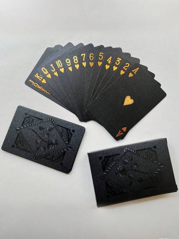 Waterproof Black & Golden Foil Playing Cards - Plastic Poker Deck For Tabletop Games