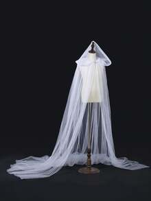 1Pc White Elegant Cloak,Gauze Vintage Hooded Cloak,Premium Classic Cape,Theme Events Supplies,Cosplay Supplies,Stage Performance Costume,Halloween Party Decoration,Trick Or Treat Decoration For Halloween,Holiday Party Supplies