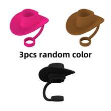 1/3 pezzi Tappo riutilizzabile in silicone anti-polvere - Set copertura per cannucce, cappello da cowboy, tappo in stile cartoni animati (adatto a misure universali da 6-10mm)