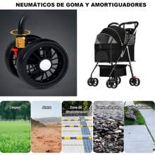 Carro para Mascotas,Carriola plegable para perros y gatos,4 Llantas Giro 360°,Plegable Rápido con Bolsa Portátil Desmontable,Ventana De Red,Forro Removible,4 en 1 Multifuncional
