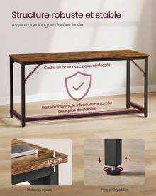 VASAGLE Bureau d'Ordinateur, Table, 160 x 60 x 76 cm, pour Bureau, Chambre, Salon, Cadre en Métal, Marron Rustique et Noir d'Encre - Tabac - Voir 7