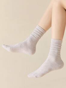 3 Pairs Women's Thin Hi-Elastic Solid Color Socks, Versatile Casual, Ins Style, Student, Sports, Mid-Calf Socks, Daily Wear, Summer - Multicolor - View 8