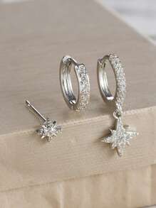 1/3 Stücke Set Kleine Creolen Ohrringe für Frauen in Goldplattierung, glänzende Stern-Creolen mit Kubikzirkoniabesatz für Ohrknorpel, Ohrpiercing-Schmuck für Frauen und Mädchen als Geschenk