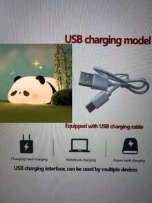 可爱熊猫小夜灯带白噪音，趣味 LED 柔和小夜灯，柔软硅胶婴儿房小夜灯可充电 LED 触摸灯，3 级可调光儿童房 - 黑色 - 查看 9