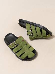 女童编织拖鞋，夏季罗马式平底拖鞋，2025新款