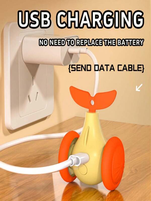 1 Piece USB Charging Interactive Cat Toy With Luminous Smart Electric Imitation Whale Orange Green Speed Acceleration Mode Smart Electric Fun Cat Self-Exciting And Sounding Automatic Dodge Ball Cat Toy With Luminous Fish Head Small Whale Sports Car Vitality Design Durable Plastic Suitable For All Breeds Of Cats And Mice