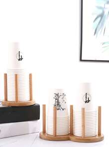 1pc Bamboo Wooden Cup Storage Rack, Creative Round DIY Household Cup Holder For Disposable Paper Cup