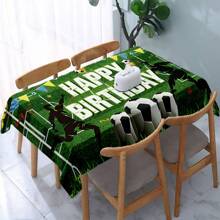 1 Pc Rectangle Tablecloth, New European & American Style Birthday Party Theme Green Football, Blue & Gold Balloon Flag Decor Tablecloth, Washable & Reusable, Suitable For Daily Dining Room, Living Room, Theme Party Events
