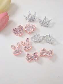 Set de 10 piezas de pasadores para el cabello con diseños de corona de conejo, corazón y lazo para niñas y adolescentes, pasadores para flequillo y laterales, accesorios de moda versátiles, aptos para uso diario, regalo - Multicolor - Ver 4