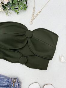 ELLIE Women's Strapless Crop Top With Button Details - 軍綠色 - 查看 3